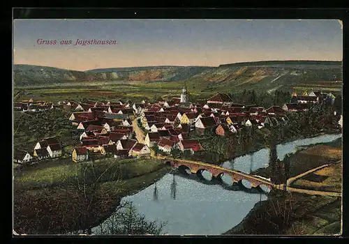 AK Jagsthausen, Teilansicht mit Brücke