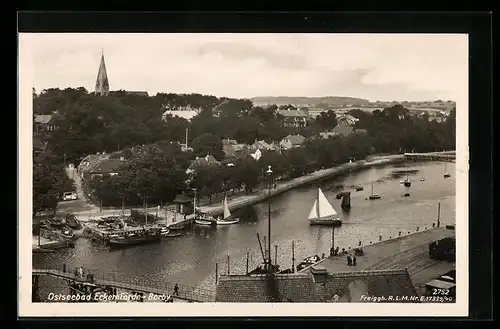 AK Eckernförde-Borby, Ostseebad, Uferpartie mit Kirche