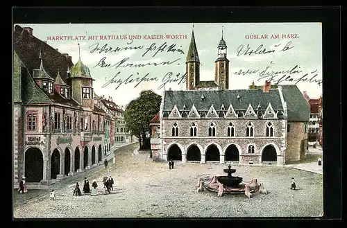 AK Goslar am Harz, Marktplatz mit Rathaus und Kaiser-Worth