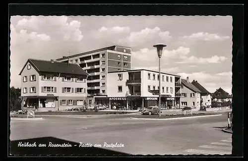 AK Heubach am Rosenstein, Partie am Postplatz mit Geschäft Büsing und Apotheke