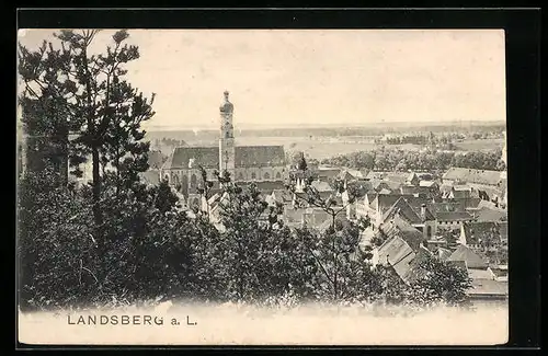 AK Landsberg a. L., Teilansicht mit Kirche