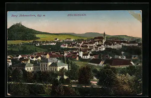 AK Hechingen, Teilansicht mit Burg Hohenzollern