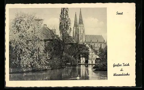 AK Soest, Grosser Teich und Wiesenkirche