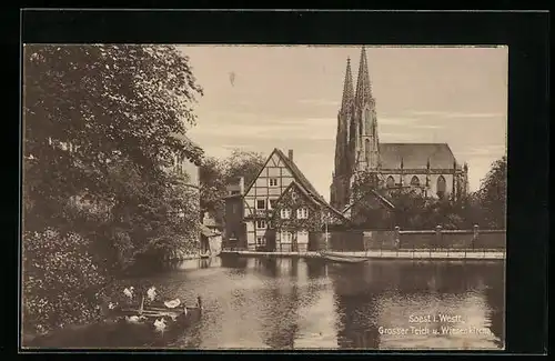 AK Soest i. Westf., Grosser Teich und Wiesenkirche