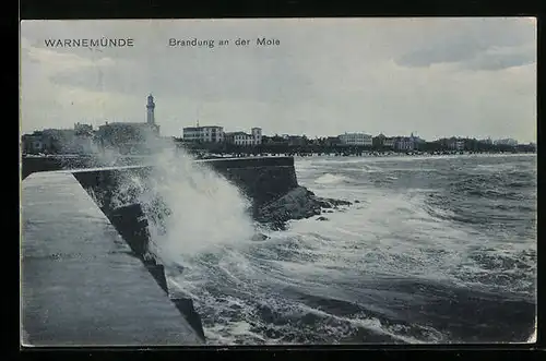 AK Warnemünde, Brandung an der Mole