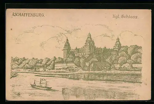 Künstler-AK Aschaffenburg, Kgl. Schloss