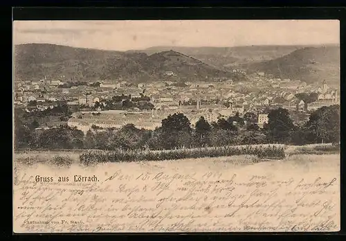 AK Lörrach, Ortsansicht aus der Vogelschau
