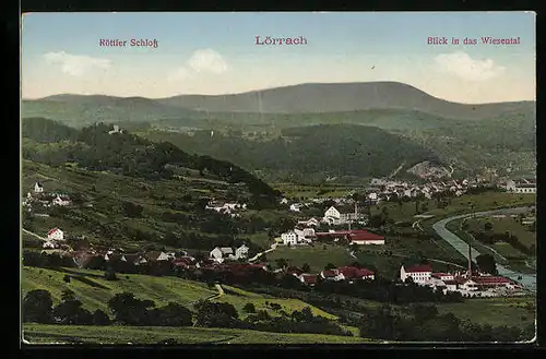 AK Lörrach, Blick in das Wiesental, Röttler Schloss