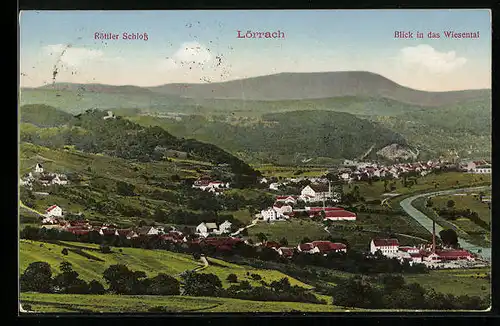AK Lörrach, Blick in das Wiesental, Röttler Schloss