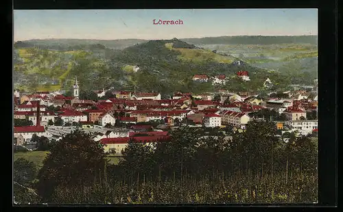 AK Lörrach, Ortsansicht aus der Vogelschau