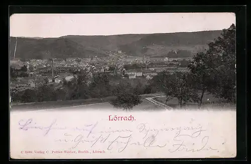 AK Lörrach, Ortsansicht aus der Vogelschau