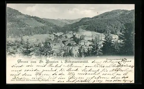 AK St. Blasien i. Schwarzwald, Gesamtansicht mit Wald