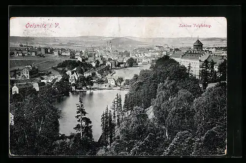 AK Oelsnitz i. V., Ortsansicht m. Schloss Voigtsberg