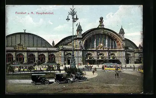 AK Frankfurt a. M., Hauptbahnhof mit Strassenbahn