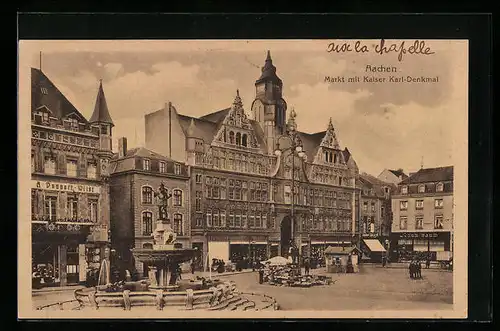AK Aachen, Markt mit Kaiser Karl-Denkmal