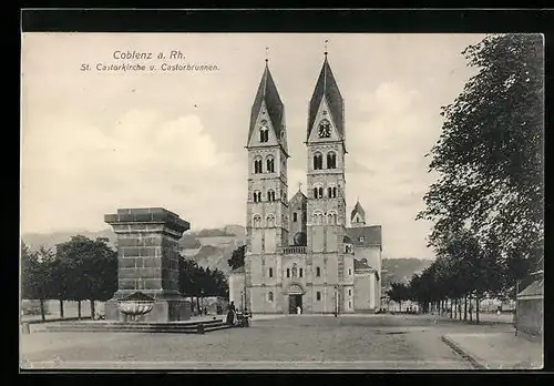 AK Koblenz a. Rh., St. Castorkirche und Castorbrunnen