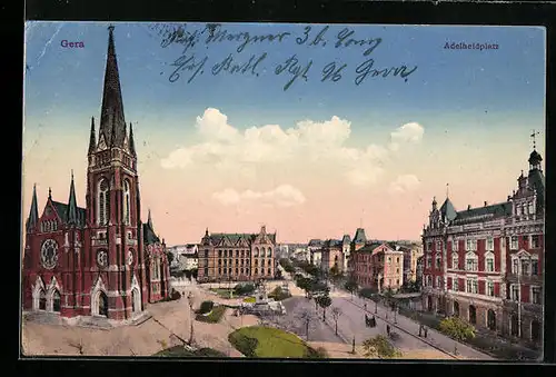 AK Gera, Adelheidplatz mit Kirche und Denkmal