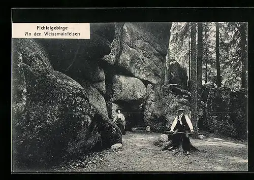 AK Neubau /Fichtelberg, Fichtelgebirge, An den Weissmainfelsen, Gesteinsformation