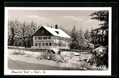 AK Warmensteinach-Fleckl i. Fi., Berggasthof Fleckl im Schnee