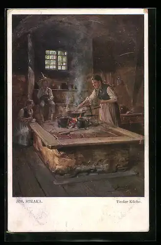 Künstler-AK Josef Straka: Tiroler Küche