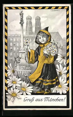 Künstler-AK Ernst Schlemo: Blumentag, Münchner Kindl, zum Margaritentag 1911