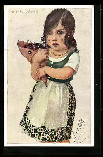 Künstler-AK Franziska Schenkel: Weinendes Mädchen mit Kirschtüte