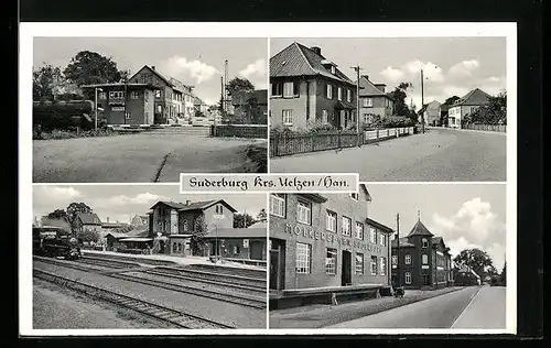 AK Suderburg /Krs. Uelzen, Bahnhof, Molkerei-Genossenschaft, Strassenpartie