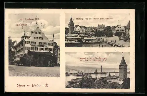 AK Lindau i. B., Hafenpartie, Hotel Lindauer Hof, Ausicht vom Dachgarten des Hotels Lindauer Hof