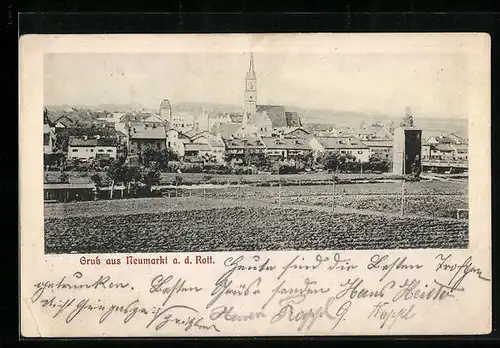 AK Neumarkt a. d. Rott, Ortsansicht mit Kirche