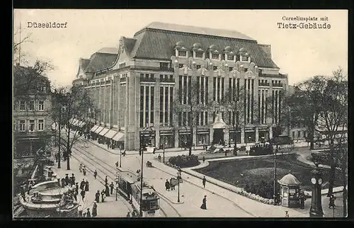 AK Düsseldorf, Corneliusplatz mit Tietz-Gebäude