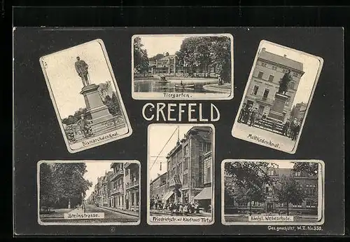 AK Crefeld, Bismarckdenkmal, Moltkedenkmal, Tiergarten, Steinstrasse