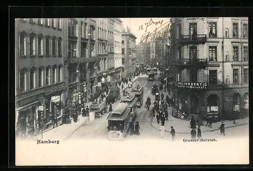 AK Hamburg, Grosser Burstah, Strasse, Strassenbahn