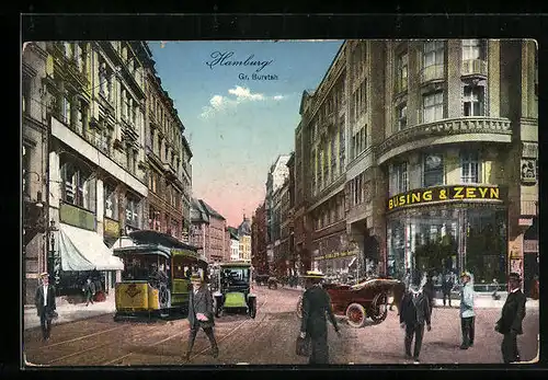 AK Hamburg, Grosser Burstah, Strasse, Strassenbahn