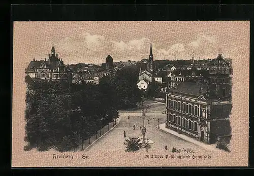 AK Freiberg i. Sa., Blick über Postplatz und Hornstrasse