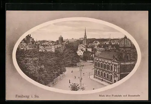 AK Freiberg i. Sa., Blick über Postplatz und Hornstrasse