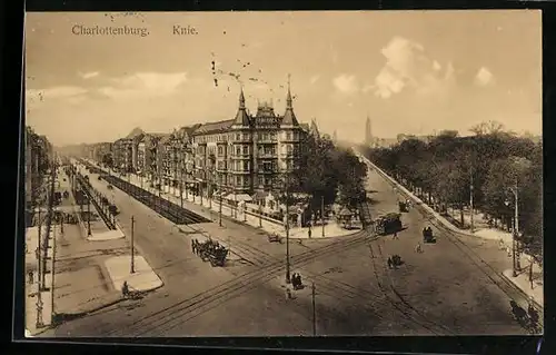 AK Berlin-Charlottenburg, Partie am Knie, Strassenbahn