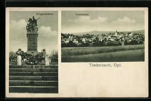 AK Tiefenbach, Totalansicht, Kriegerdenkmal