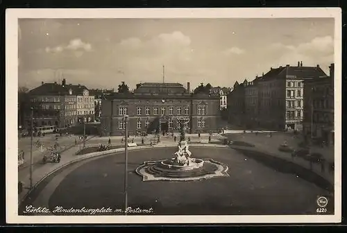 AK Görlitz, Hindenburgplatz mit Postamt