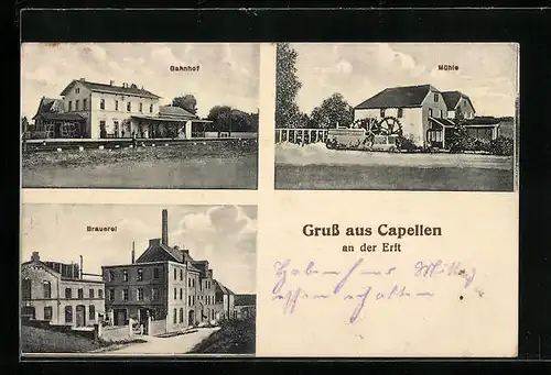 AK Capellen /Erft, Bahnhof, Mühle, Brauerei