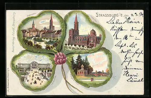 Lithographie Strrassburg, Universität, Münster, Kleberplatz