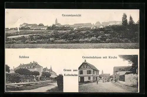 AK Kolbsheim, Gemeindehaus m. Kirche, Schloss, Gesamtansicht
