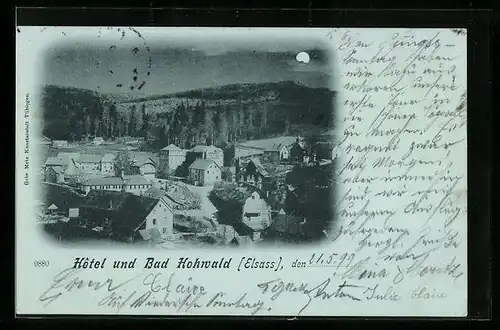 Mondschein-AK Hohwald, Hotel und Bad Hohwald, Ortsansicht