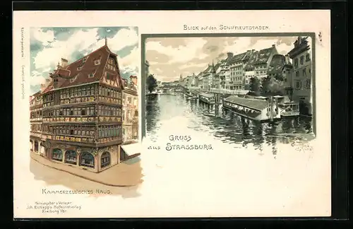 Lithographie Strassburg, Schiffleutstaden, Kammerzellsches Haus