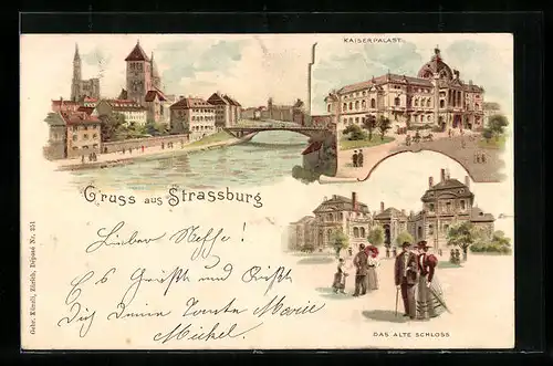 Lithographie Strassburg, Kaiserpalast, Altes Schloss