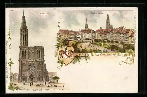 Lithographie Strassburg, Münster, Kleberplatz