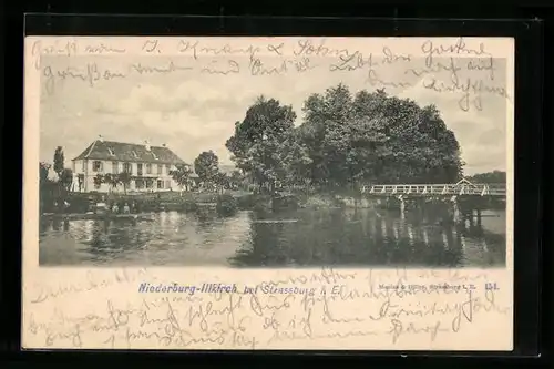 AK Niederburg-Illkirch /Strassburg, Uferpartie mit Haus