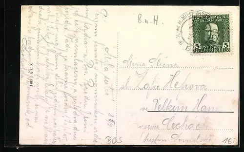 AK Bos. Brod, Strassenpartie mit Monument und Gasthaus Monument