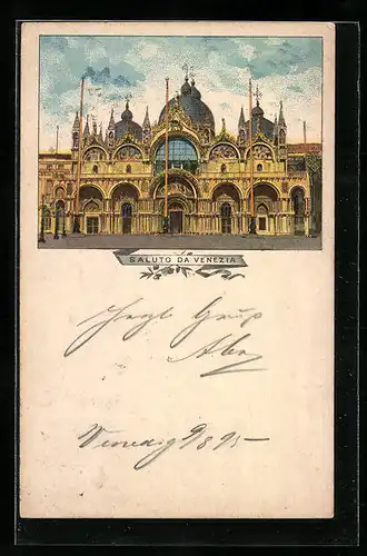 Vorläufer-Lithographie Venedig, 1895, Markusdom, Frontansicht