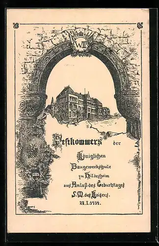 Künstler-AK Hildesheim, Festkommers d. königl. Baugewerkschule aus Anlass d. Geburtstages des Kaisers 1914