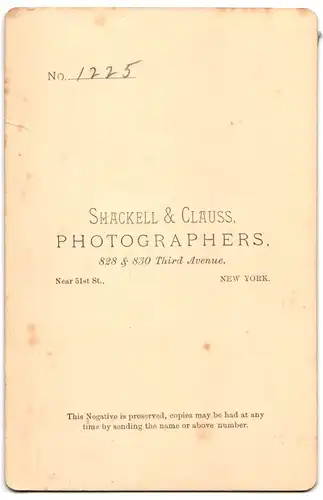 Fotografie Schackell & Clauss, New York, 828 & 830 Thrid Ave., Junge Dame im bestickten Kleid